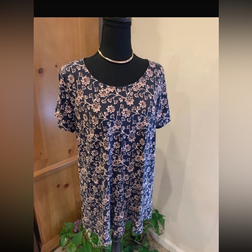 🌹J Jill - pure jill - Scoop - Neck Elliptical Tee - Blue & Tan Flowers